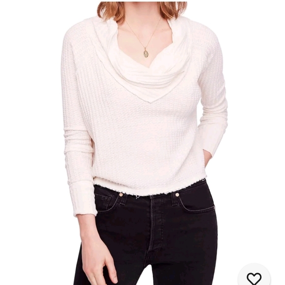 Free People We The Free top womens XS Ivory White Wildcat thermal waffle knit - Picture 2 of 7